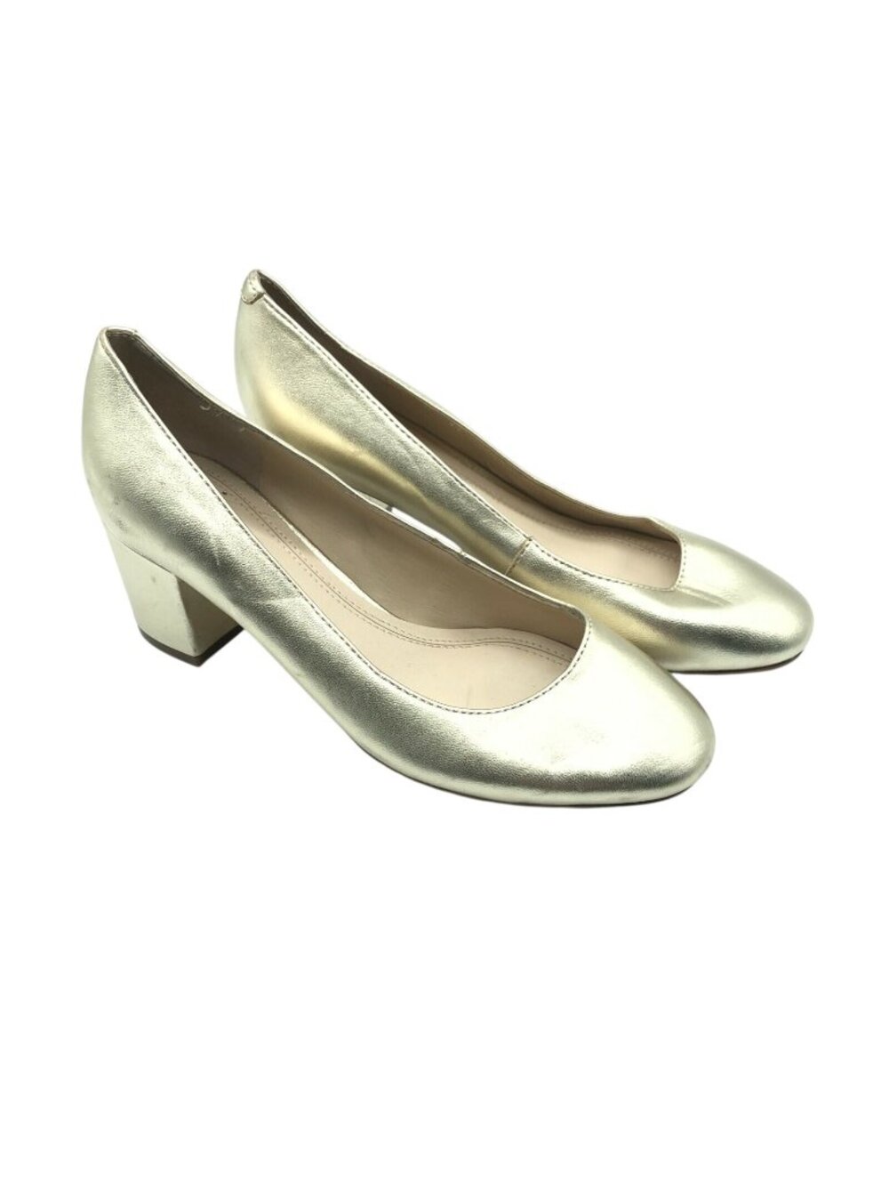 Marc Fisher Block Heels Closed Toe Slip On Leather Gold Size 6